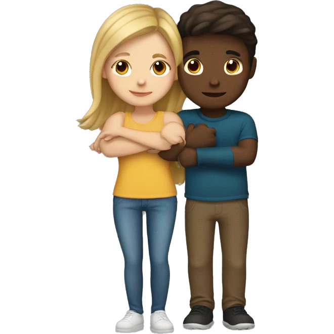 White Girl and brown boy hugging emoji