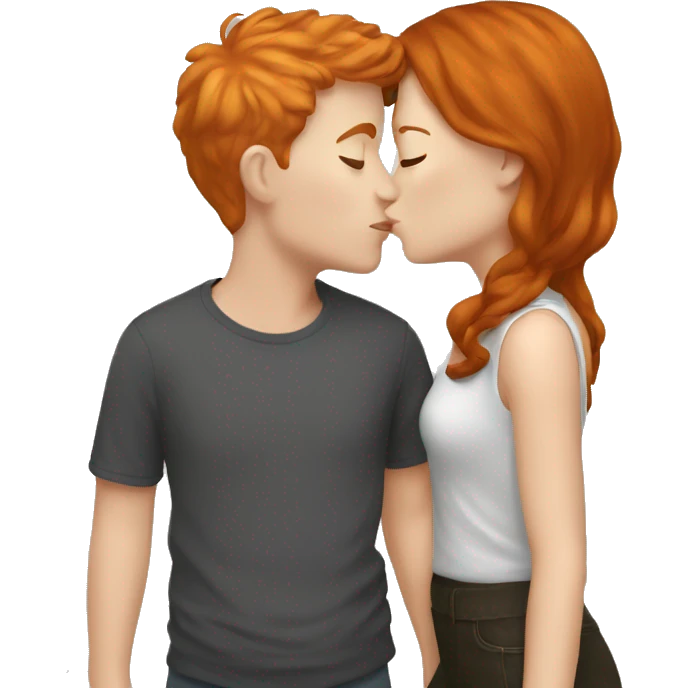 Brunette boy and ginger girl kiss emoji