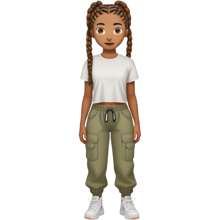 brown skin gurl wiht straight backs and cropped tea wiht baggy pants emoji