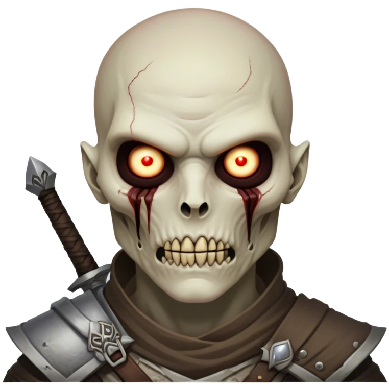 Cinematic Realistic WoW Undead Warrior Portrait, head tilted epicly and inquisitively, showcasing grim resilience and defiant strength. His withered, pallid skin and intense, glowing eyes contrast starkly with his worn, earth-toned clothes, rendered in meticulous detail. With dynamic, high-contrast lighting and high shine, this portrait exudes an epic aura, capturing the relentless will of a battle-hardened undead warrior. emoji