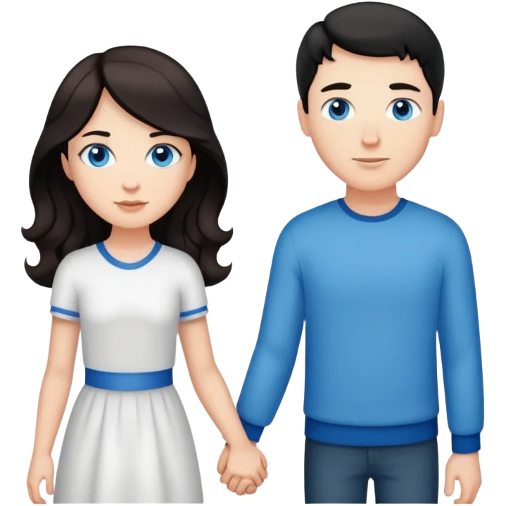 Strong white man with short black hair and white girl with long wavy brown hair and blue eyes holding hands emoji