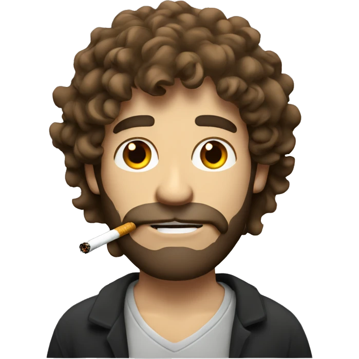 Brown haired man with shaggy hair and beard smoking cigarette emoji