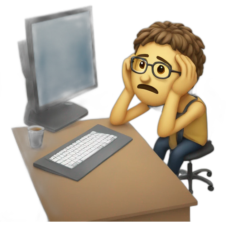 tired sad designer at desk computer  emoji