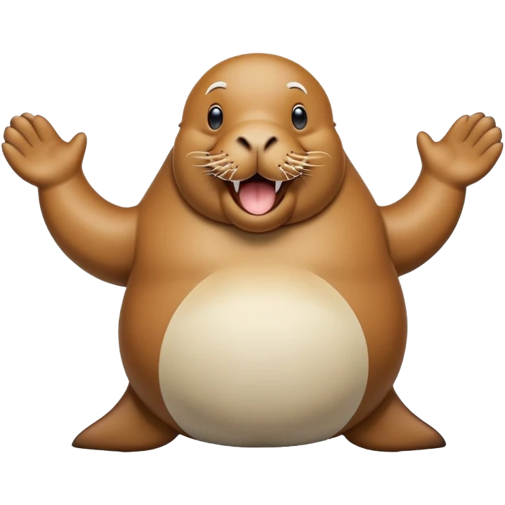 A round-shaped walrus wobbles with joy, its big tusks and silly smile stealing the spotligh emoji