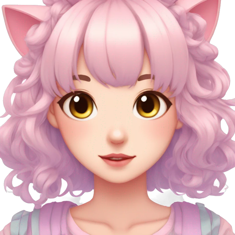 Gorgeous pastel anime girl with blushing face and hair garnitures and pretty hair and cat ears aesthetic trending style emoji