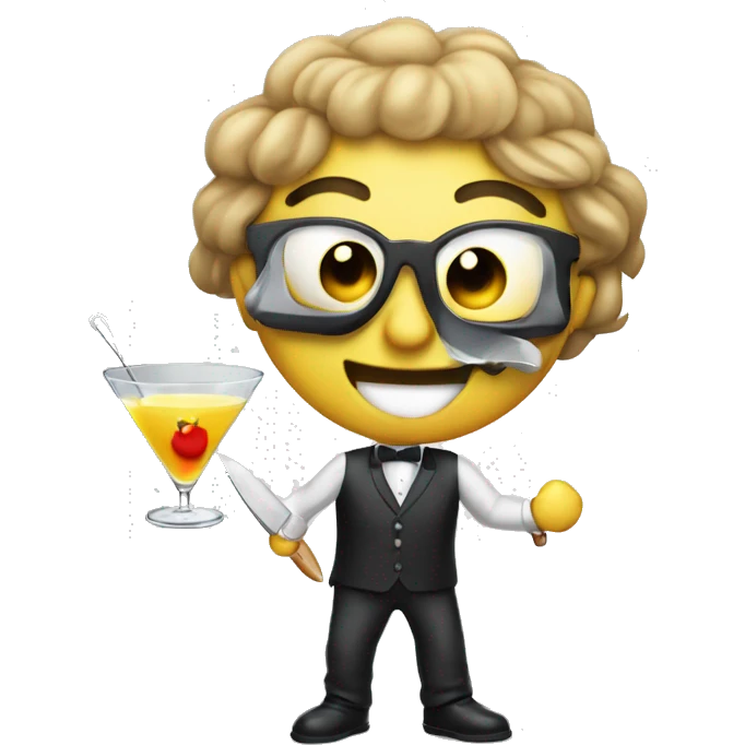 Please make me a emoji with a smiling face, with a martini glass in one hand, and a knife in the other  emoji