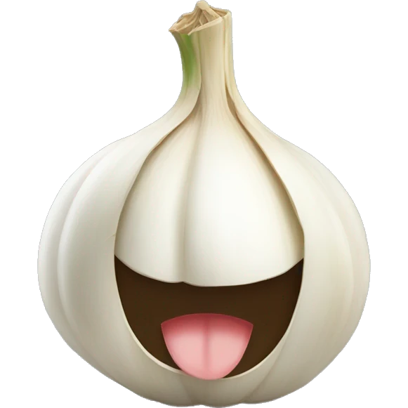 Cute garlic with closed mouth and a little bow on its head emoji