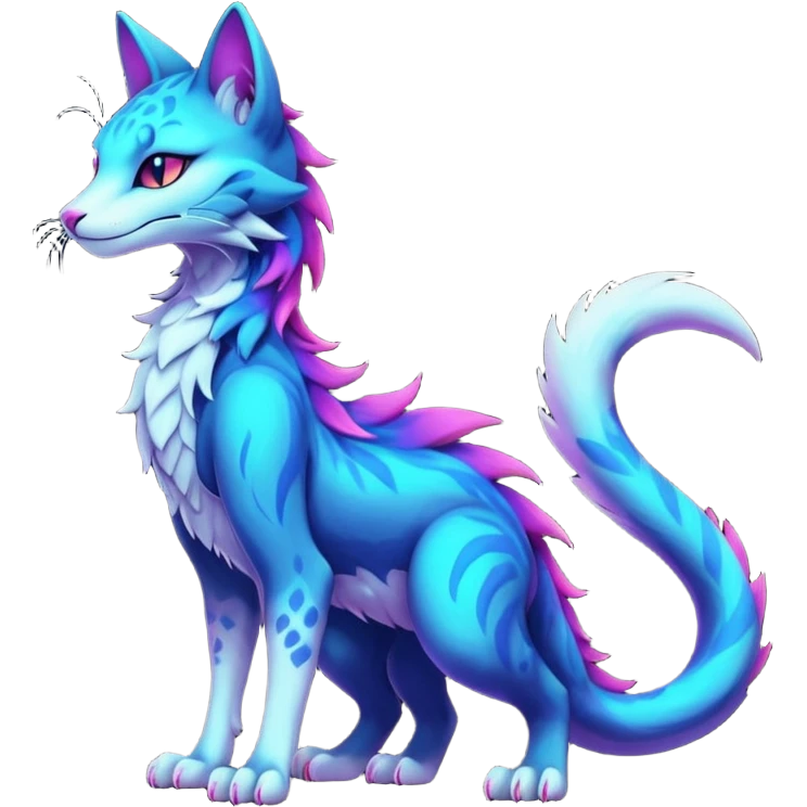 Kawaii dark edgy colorful vibrant neon glowing fantasy feline-vernid-sergal-fursona animal creature with a tufted tail full body with intricate markings  emoji
