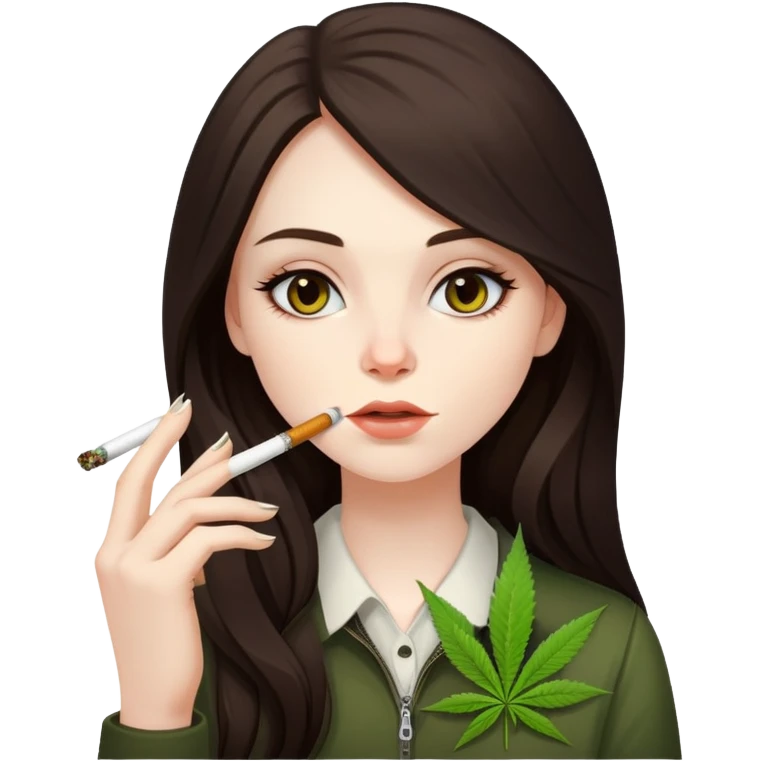 girl with long dark brown hair and pale skin smoking weed  emoji