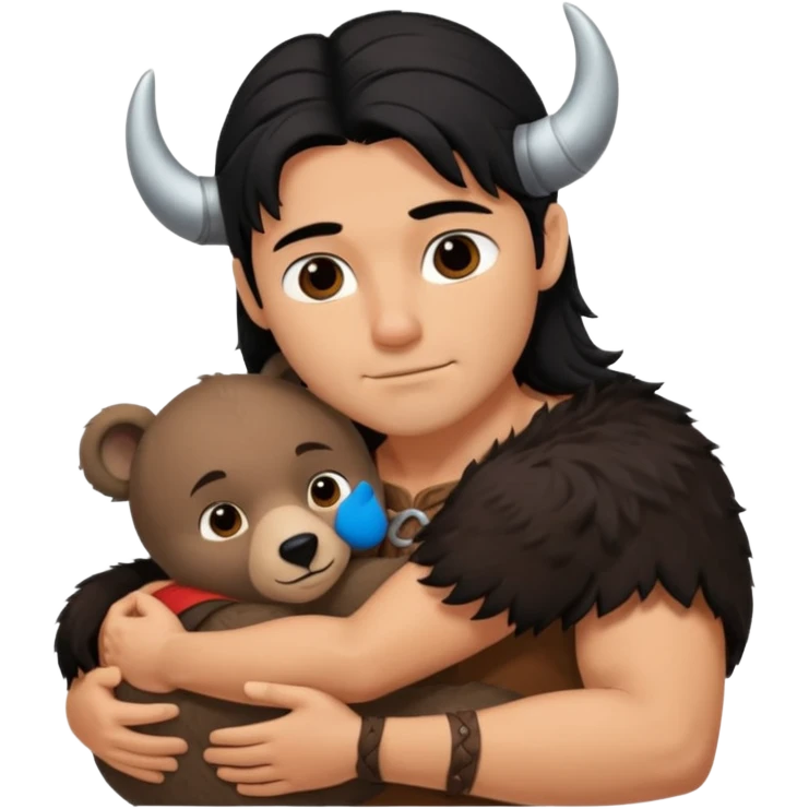 A Viking husband, bear and a black haired, brown eyes, mama bear hugging emoji