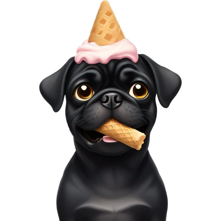 Black pug eating icecream emoji
