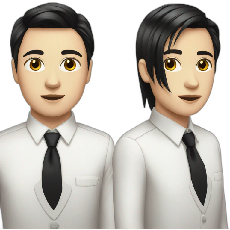 androgynous white boy bangs black straight hair white shirt black tie emoji