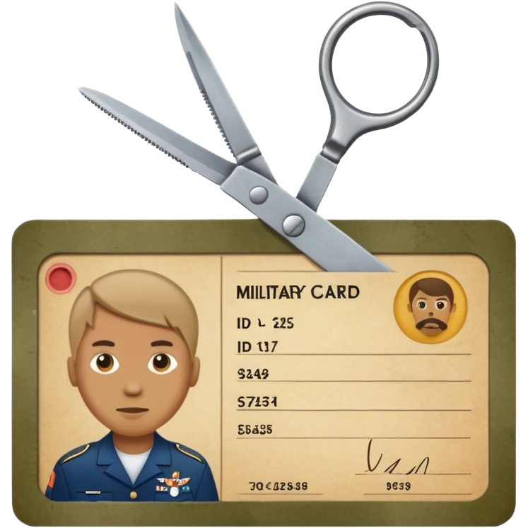 Scissors cutting military ID card front view emoji