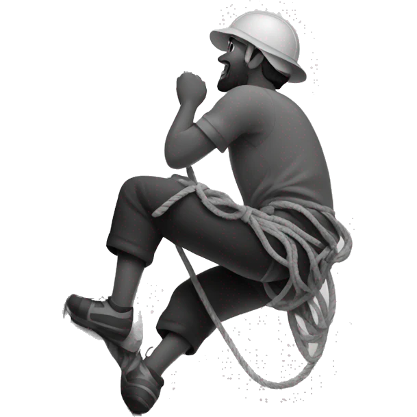 A man climbing mountain using rope emoji black and white  emoji