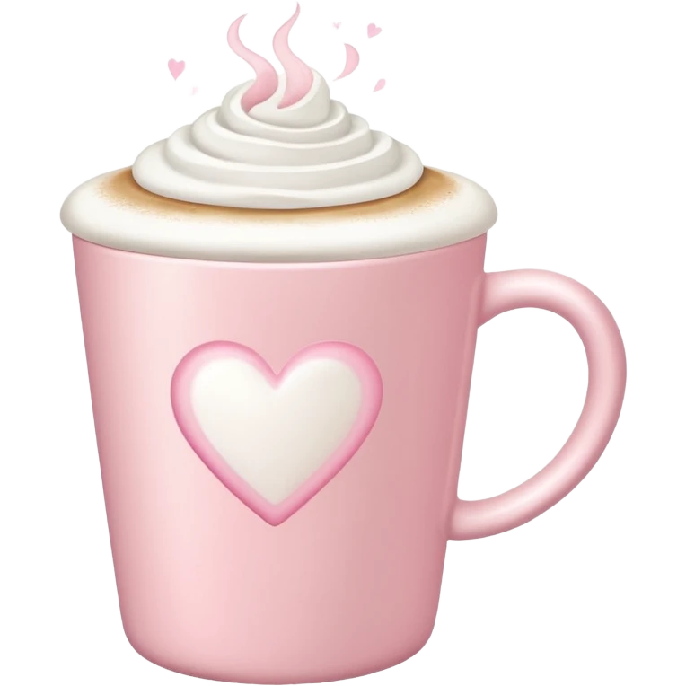 Pastel pink latte cup with white froth heart, soft lighting, clean background emoji