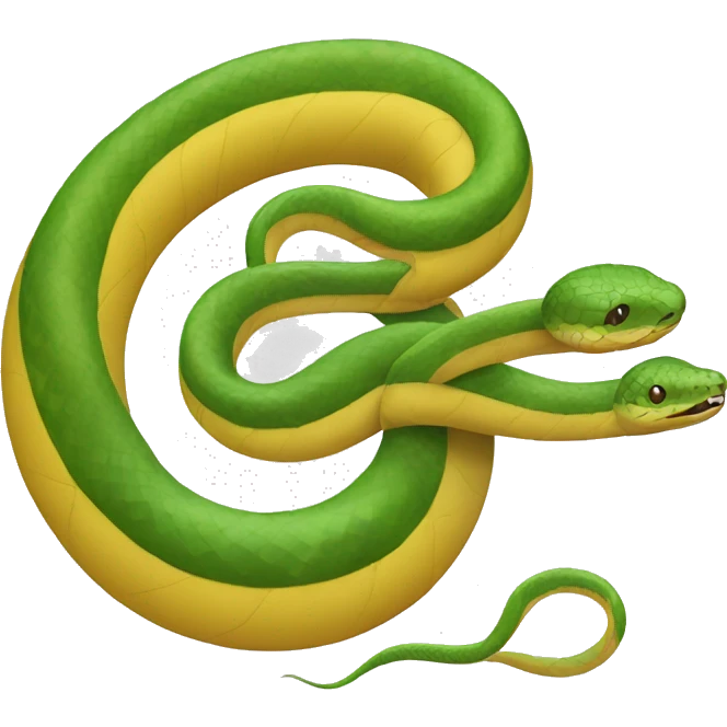 One brown snake, one green snake and one yellow snake emoji
