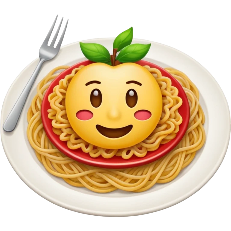 Emoji of a plate with grains and spaghetti, simple bright Apple-style emoji