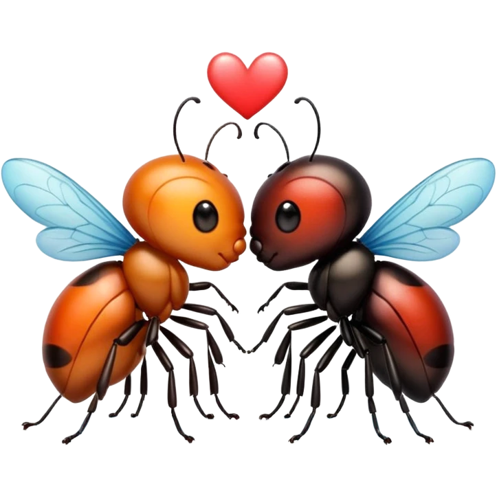 Two cute little bug, giving each other a kiss, and some words that say "Te amo mi bichín"  emoji
