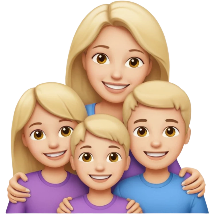 a mother and two kids, all with visible braces, smiling together, emoji style emoji