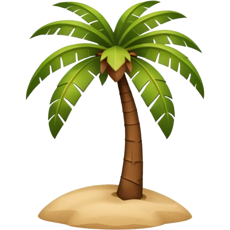 A 3D cartoon coconut palm tree with coconuts near the top and a sandy base, tropical light setting, Memoji-style realism. emoji