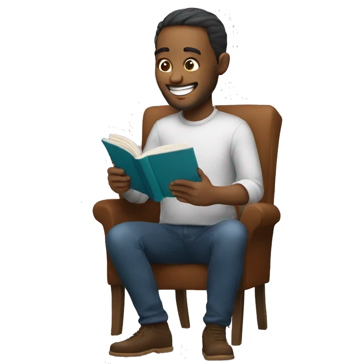 man happily reading a book on a phone emoji