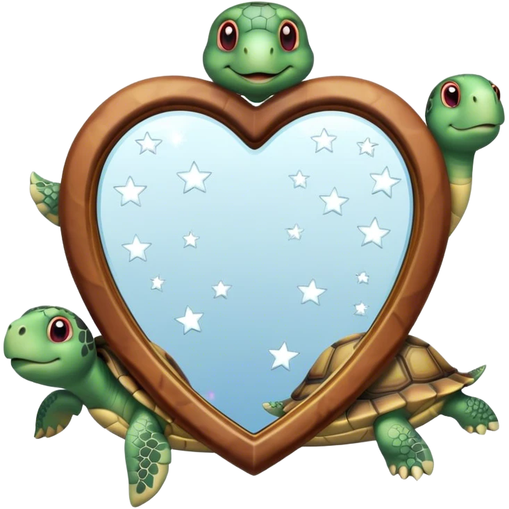 Heart shaped Mirror with turtle and stars emoji