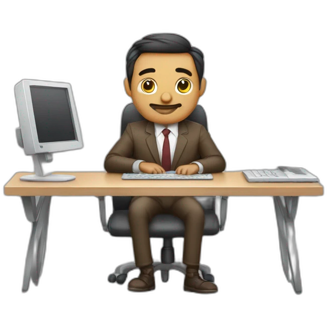hombre con vestimenta duki trabajando con computadora emoji
