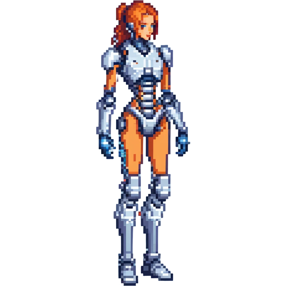 futuristic cyborg girl with robotic limbs in blue and silver palette emoji