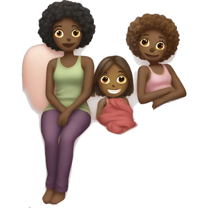 3 girls laying on a couch with a blanket  emoji