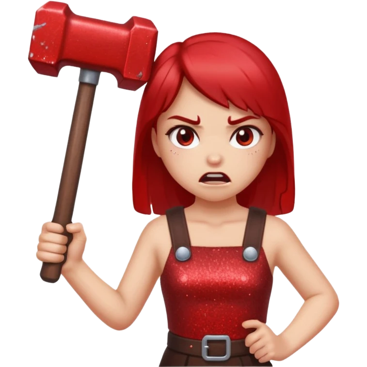 red glitter angry girl with a giant hammer emoji