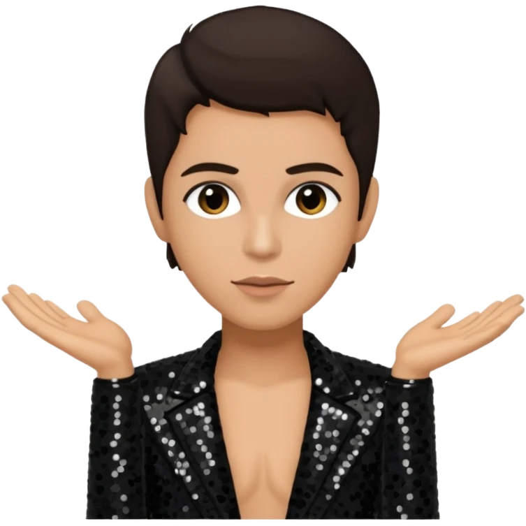 Frankie Zulferino, Pop Singer (b.1990) with dark brown hair, black sequin outfit, light tan skin emoji
