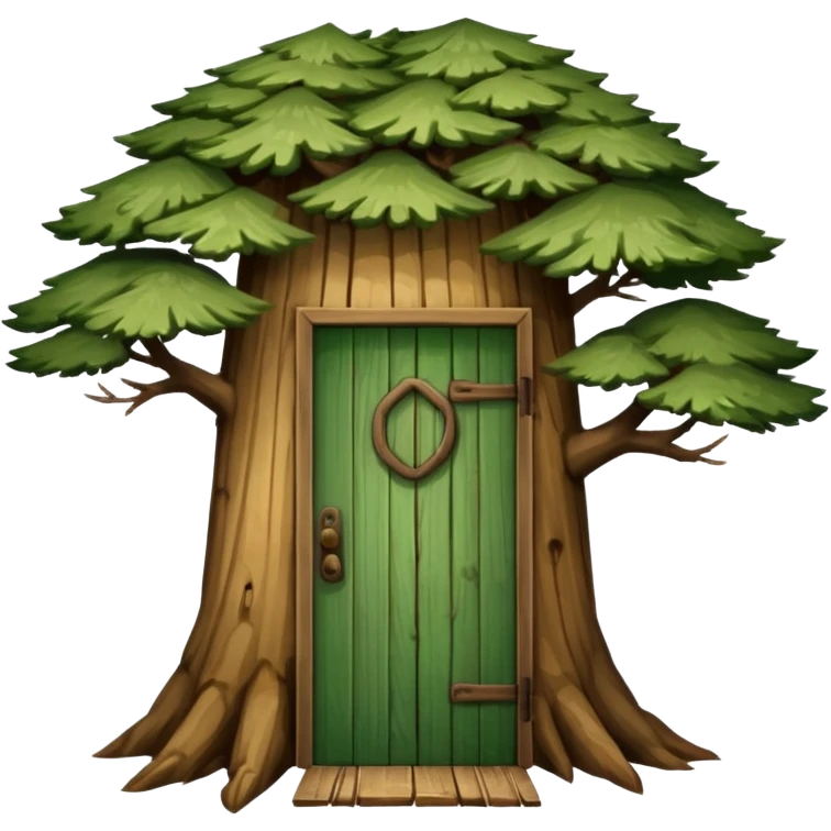 large and old pine tree with door emoji