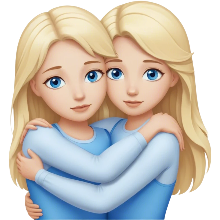 Cinematic realistic two sisters with blonde hair and blue eyes hug emoji