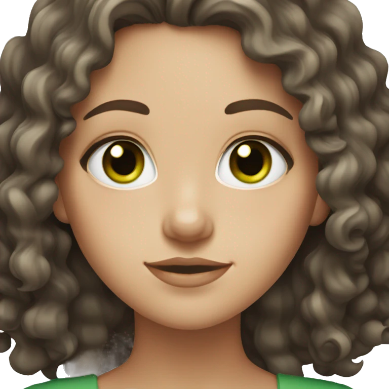 White girl with dark brown curly hair and green eyes emoji