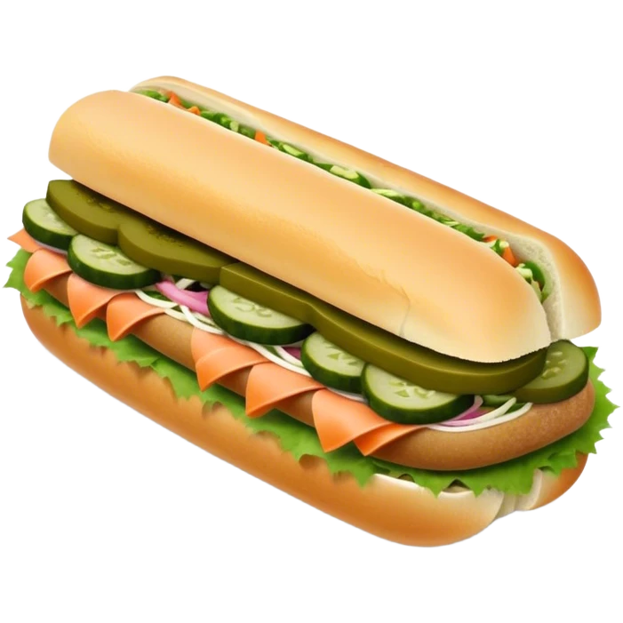 Cinematic Realistic B√°nh m√¨ Sandwich Dish Emoji, showcasing a crusty baguette filled with savory meats, pickles, and fresh herbs rendered with dynamic detail and appetizing lighting. emoji