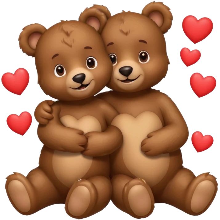 girl bear and boy bear hugging, surrounded by hearts, playful and loving, cute emoji