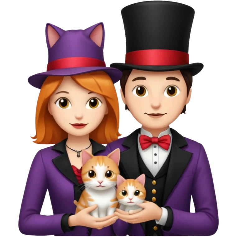 magician couple and their pet cat emoji