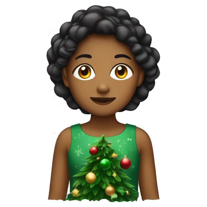 Girl wearing a Christmas tree dress emoji