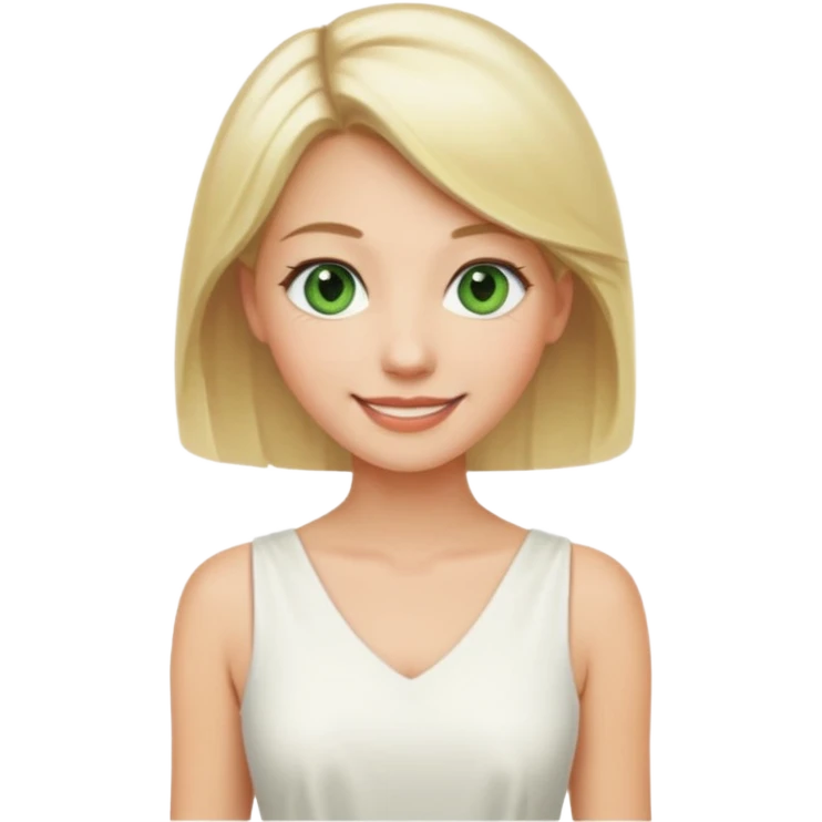 Woman, blonde Hair, Green eyes, White short sleveless dress emoji