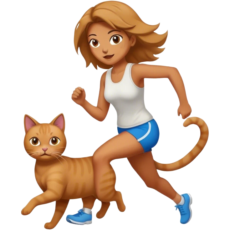 Woman running with cat in hands  emoji