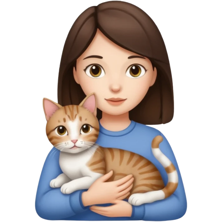 Brunette girl holding tabby cat  emoji