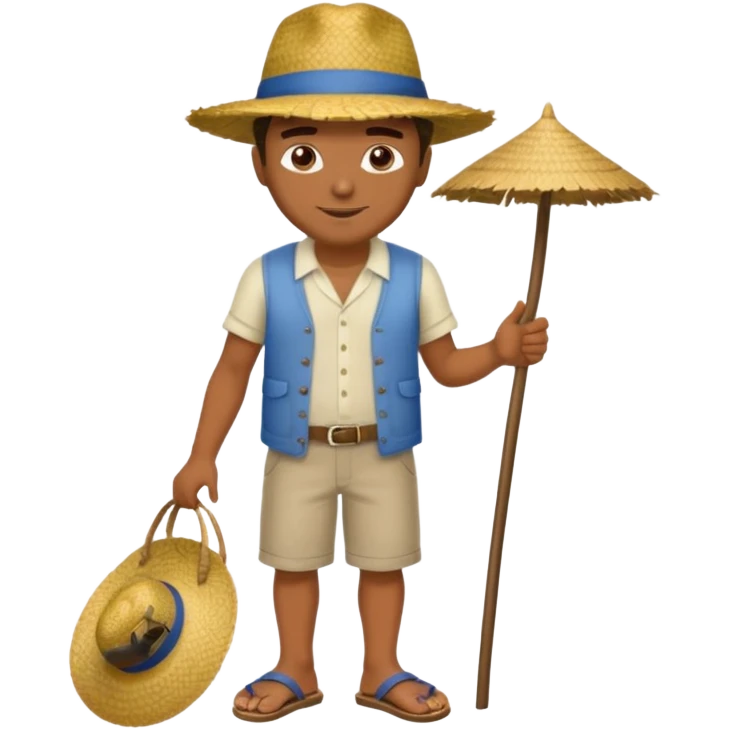 Tete Créole réunionnais ti jean chapeau paille savate  au pieds  emoji