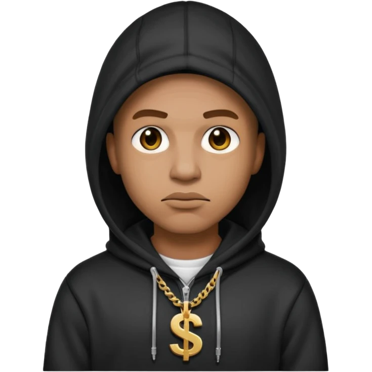 rapper emoji with hoodie and dollar sign necklace, serious face emoji