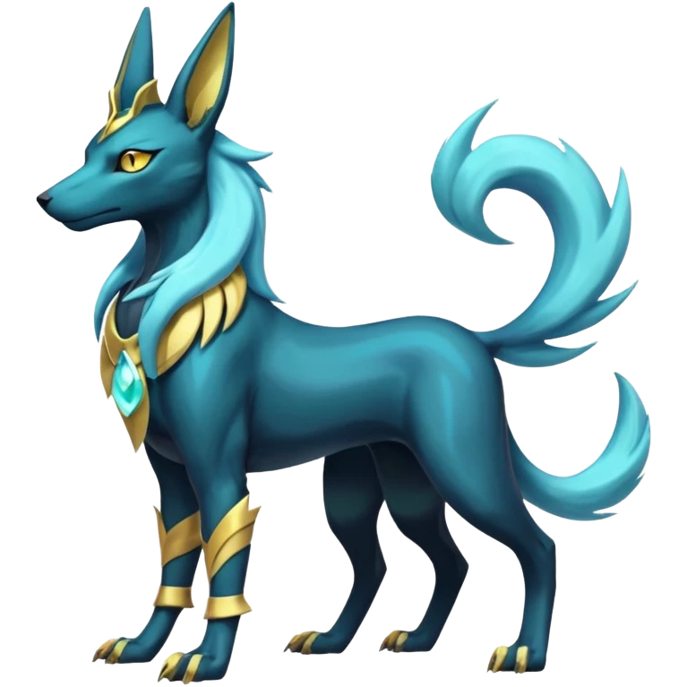 Shiny legendary epic viridescent Suicune-Anubis-Umbreon-Manectric-Luxray-Fakémon-fusion-animal-creature, full body  emoji