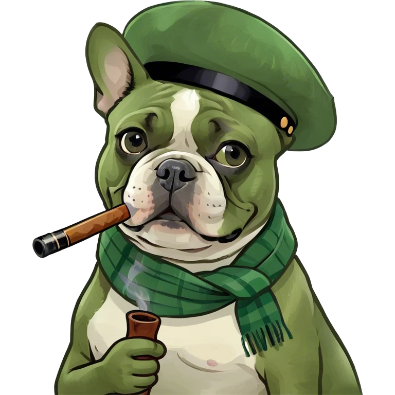 A French bulldog smoking a pipe emoji