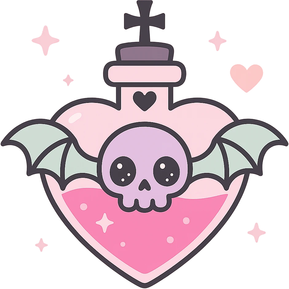 a potion bottle in a pink goth style, with gothic elements, dark accents, and a mystical vibe emoji