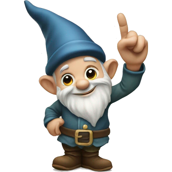 Gnome with hand in front of him with his finger pointing up emoji