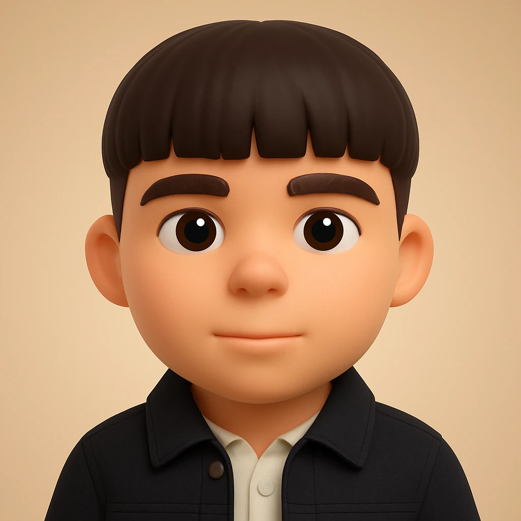 Create a plausible 3D emoji based on the provided photo, preserving facial details but removing pimples and mustache, and wearing a black denim jacket. The style should resemble Microsoft 3D Fluent Emoji style. emoji