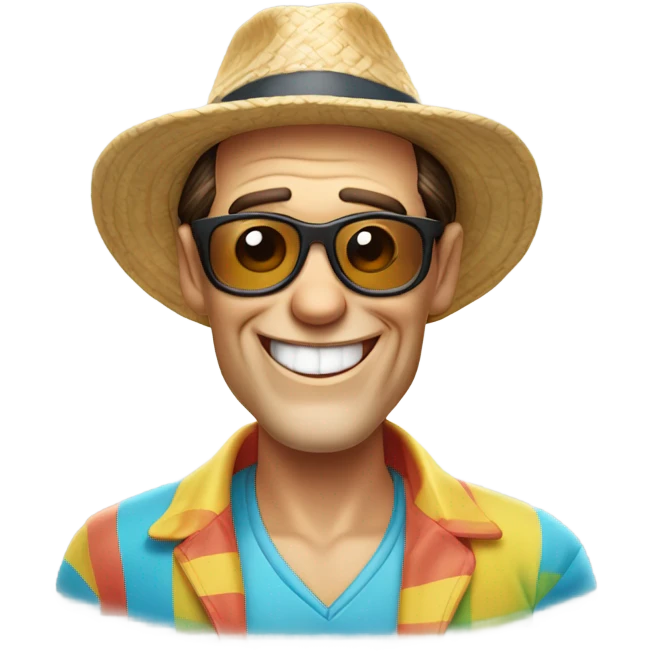jim carrey face at the beach shirt and hat sunscreen no teeth emoji