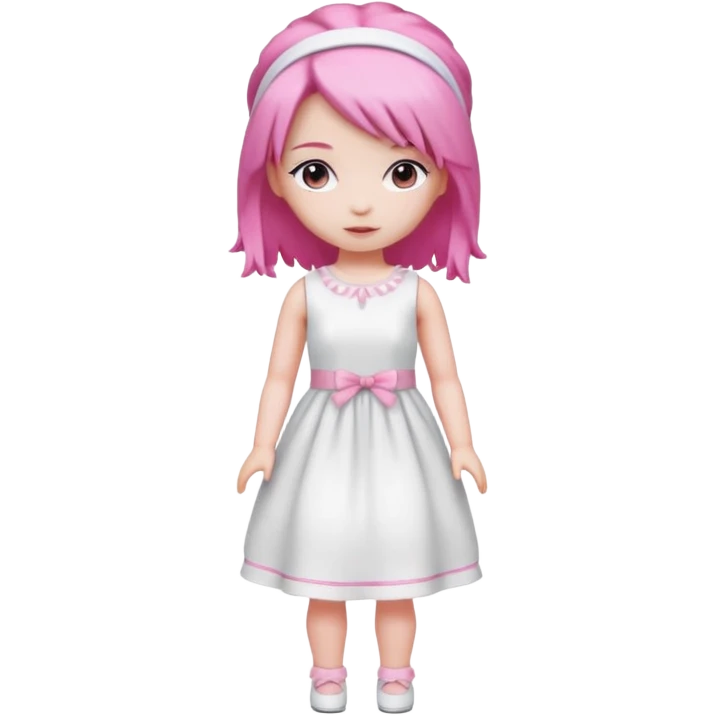 Isolated detaile illustration modern raspberry torte doll figurine full body with pink hair and a pink hairband standing emoji